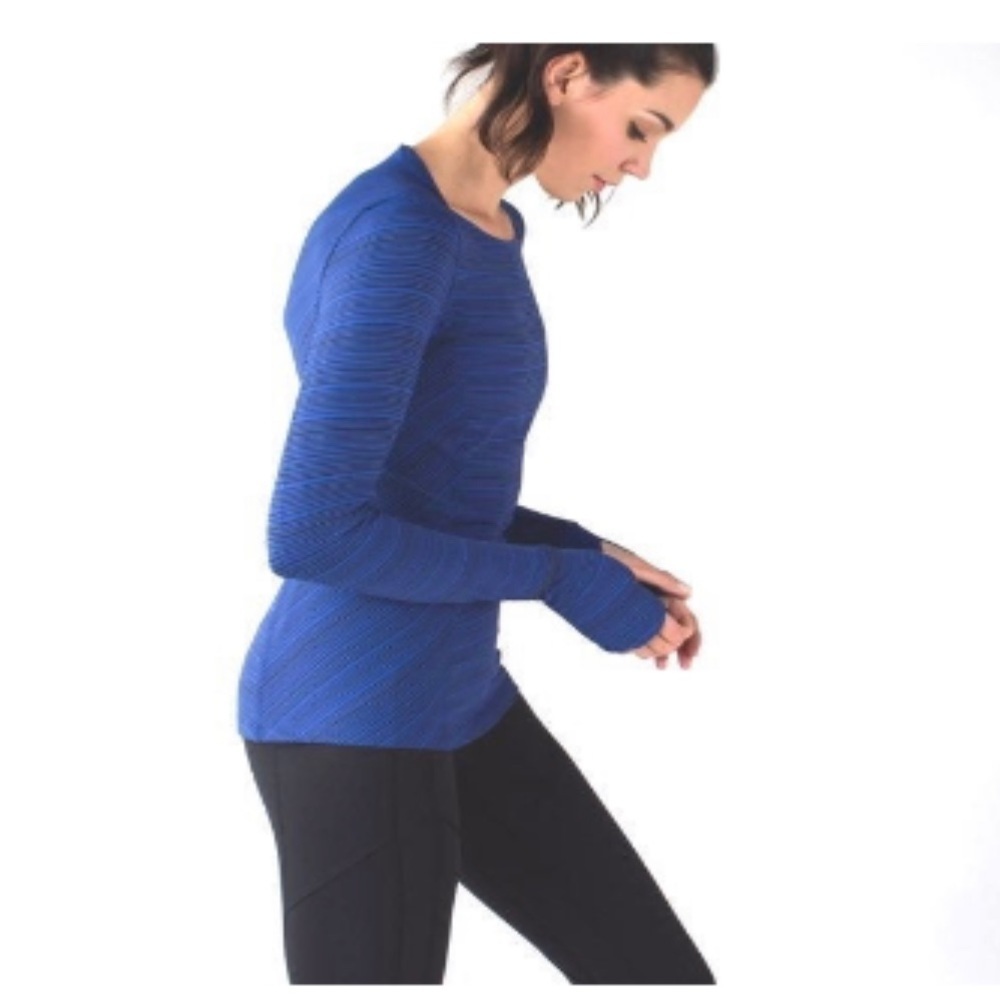 Lululemon Womens Size 4 Kanto Catch Me Long Sleeve Running Striped Top Blue